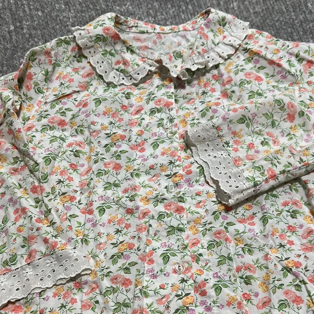 EUC handmade vintage Floral print button down Pajamas set size 5/6